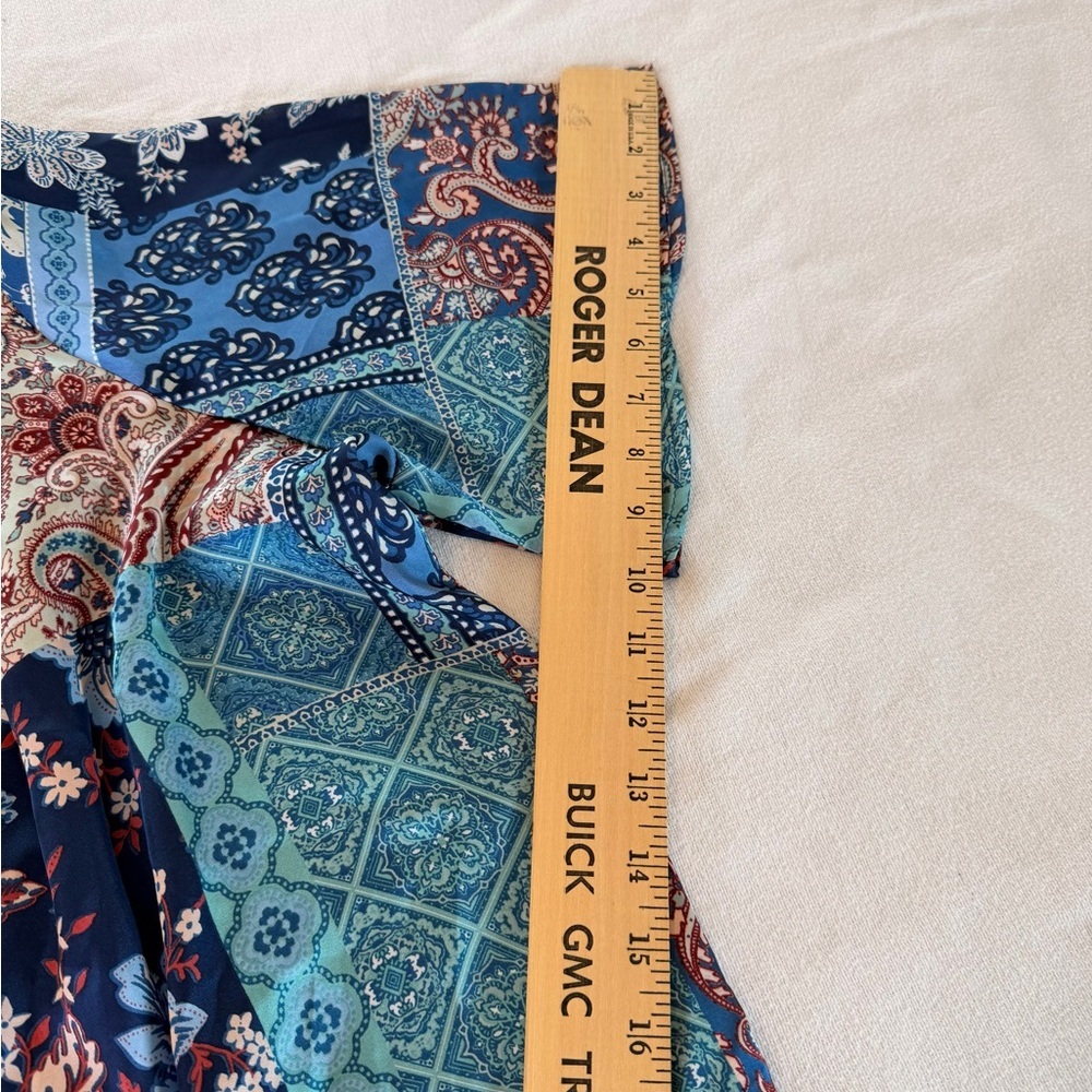 Patchwork Paisley Geometric Satin Button Up Shirt… - image 9